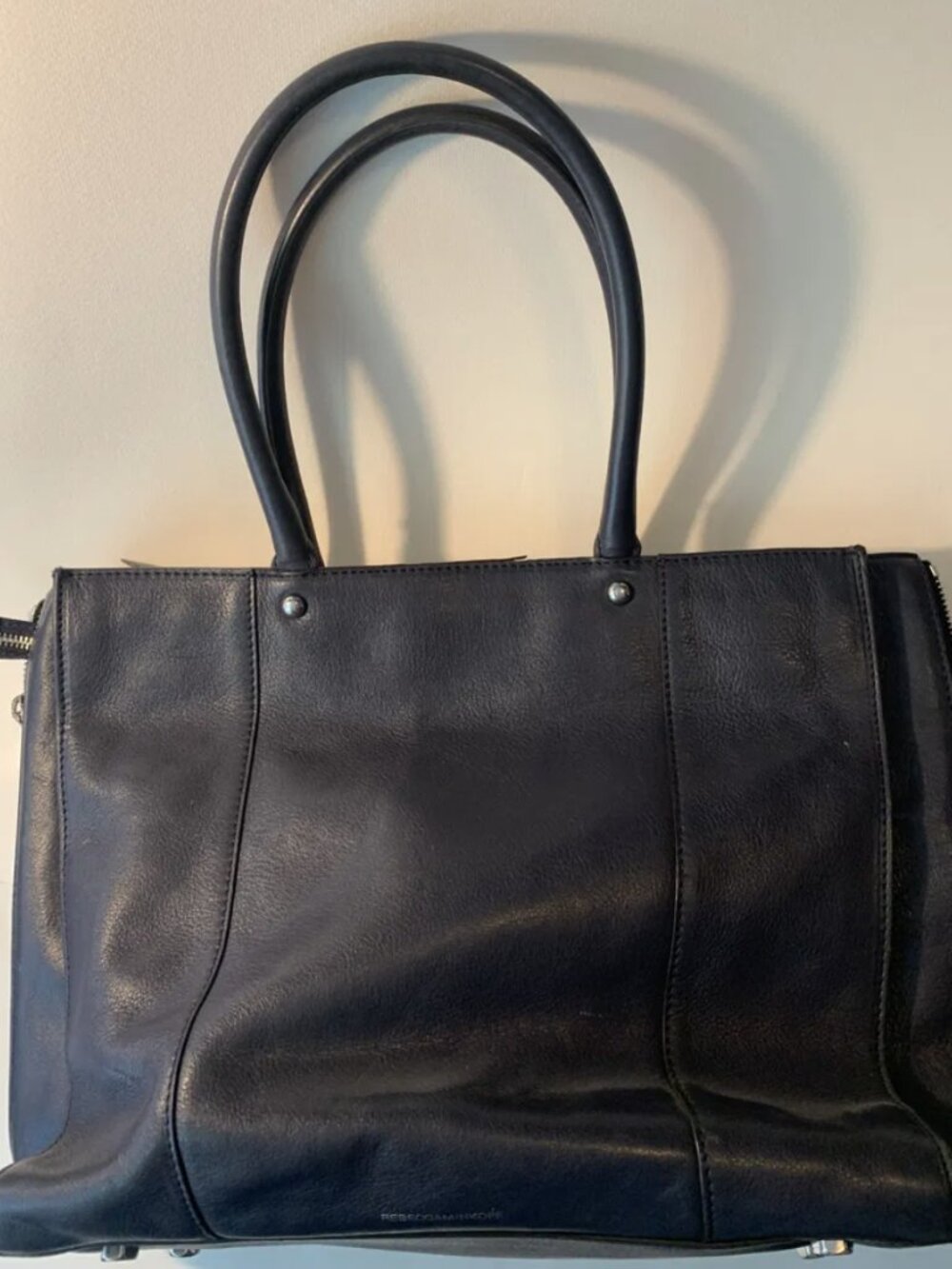 Rebecca Minkoff MAB Morning After Bag Large Tote Navy Blue Pebbled Leather with